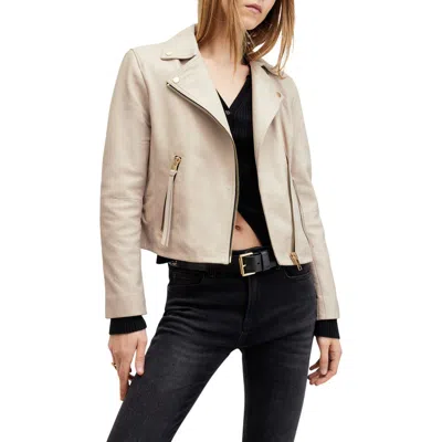 Allsaints Dalby Leather Biker Jacket In Ivory White