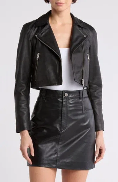 Allsaints Dalby Leather Crop Biker Jacket In Black