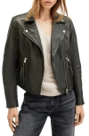 Allsaints Dalby Slim Fit Leather Biker Jacket In Rosin Green