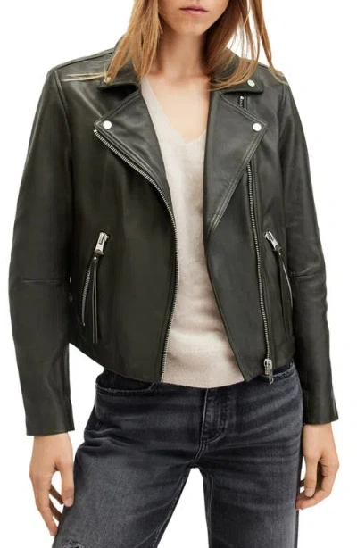 Allsaints Dalby Slim Fit Leather Biker Jacket In Rosin Green