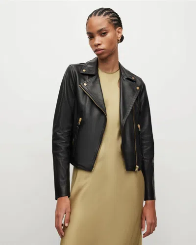 Allsaints Dalby Slim Fit Gold Leather Biker Jacket In Multi