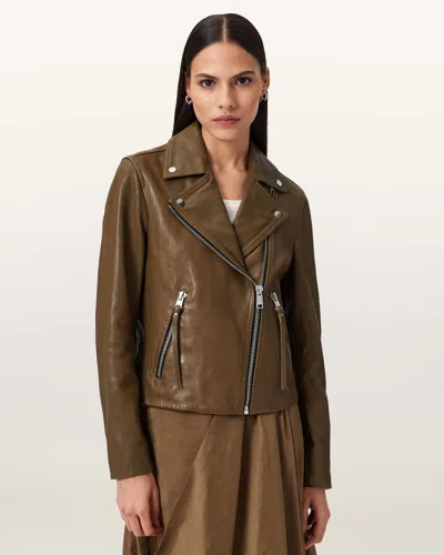 Allsaints Dalby Slim Fit Leather Biker Jacket, In Brown