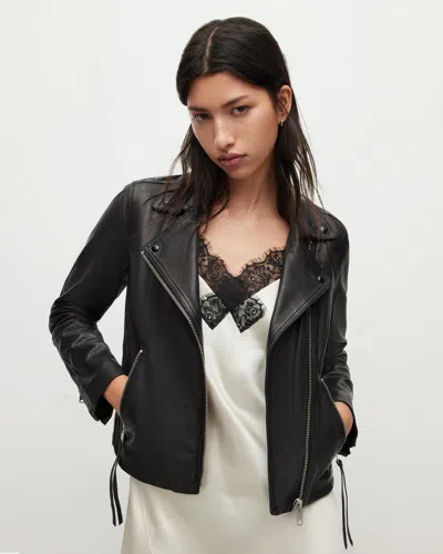 Allsaints Dalby Slim Fit Leather Biker Jacket In Black