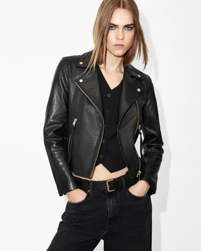 Allsaints Dalby Slim Fit Leather Biker Jacket In Black/gold