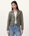 Allsaints Dalby Slim Fit Leather Biker Jacket In Dusty Olive Green