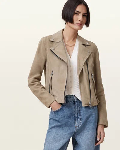 Allsaints Dalby Slim Fit Suede Biker Jacket In Neutral