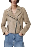 Allsaints Dalby Suede Moto Jacket In Greige Brown