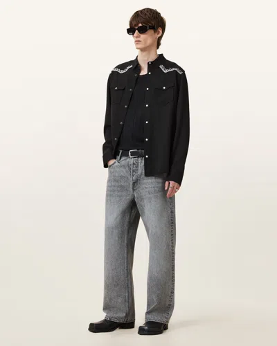 Allsaints Dallin Embroidered Long Sleeve Shirt In Black