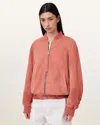 Allsaints Dana Relaxed Fit Suede Bomber Jacket In Burnt Brick Red