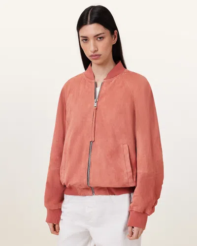 Allsaints Dana Relaxed Fit Suede Bomber Jacket In Burnt Brick Red