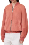 Allsaints Dana Relaxed Fit Suede Bomber Jacket In Burnt Brick Red