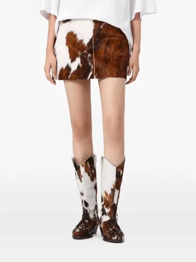 Allsaints Leather Dapple Cowhide Mini Skirt In Burgundy