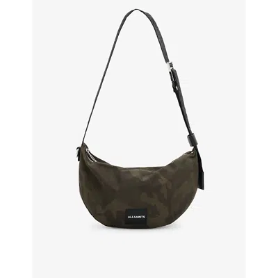 Allsaints Dark Camo Gree Koy Adjustable-strap Recycled-polyester Cross-body Bag In Brown