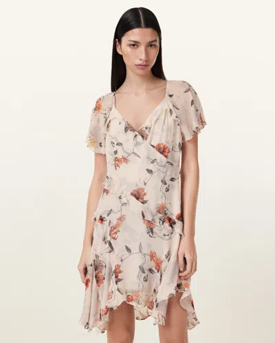 Allsaints Darma Floral Print Mini Dress In Unity Ecru White
