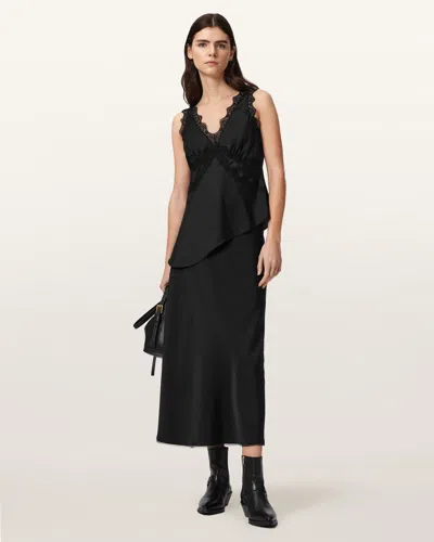 Allsaints Darya Bias Cut Maxi Skirt In Black