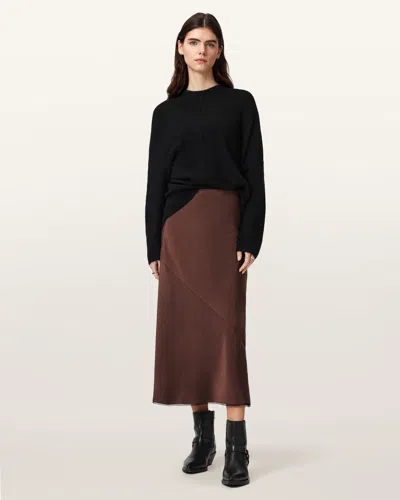 Allsaints Darya Bias Cut Maxi Skirt In Brown