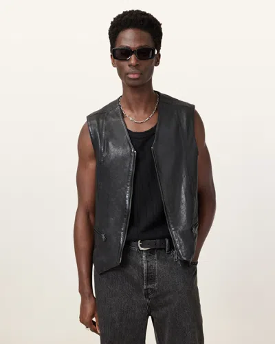 Allsaints Davies Leather Vest In Black