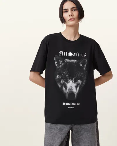 Allsaints Dawn Wolf Print Relaxed Fit T-shirt In Black