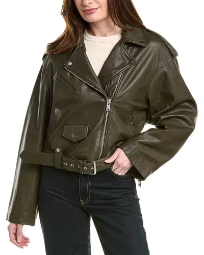 Allsaints Dayle Leather Biker Jacket In Green