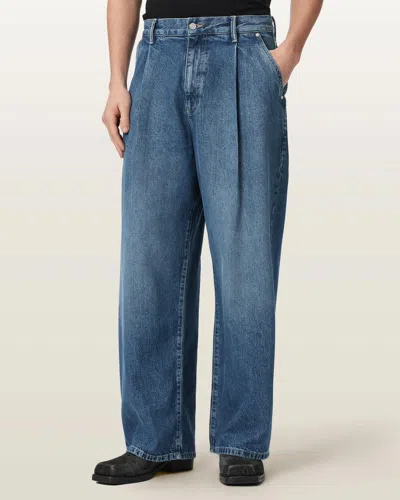 Allsaints Daze Pleated Wide Leg Fit Jeans In Mid Indigo In Blue