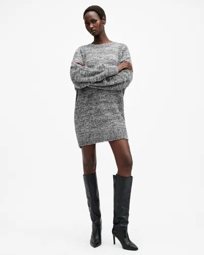 Allsaints Dazzle Oversized Jumper Dress In Gunmetal Grey