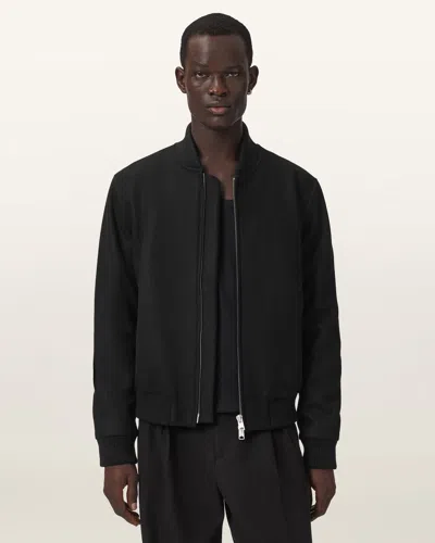 Allsaints Deceit Textured Wool Blend Bomber Jacket In Black