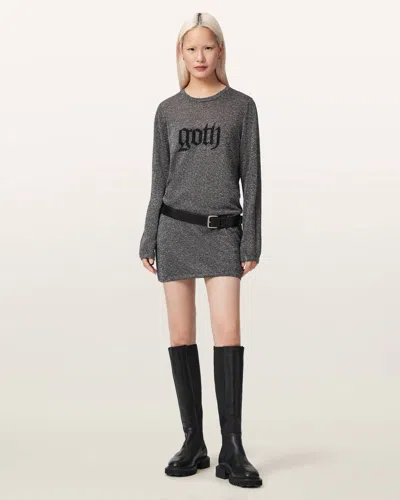 Allsaints Deetz Metallic Long Sleeve Mini Dress In Gray