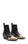 Allsaints Dellaware Pointed Leather Western Boots In Black/ Gold
