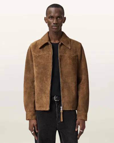 Allsaints Mens Tobacco Brown Dellcot Suede Jacket