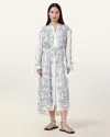 Allsaints Womens Delphine Floral-print Linen-blend Midi Shirt Dress Lita Soft Blue In Lita Soft Blue