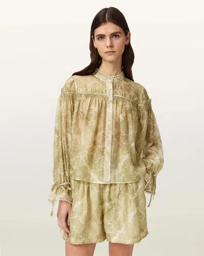 Allsaints Delphine Relaxed Fit Gathered Shirt In Neutral