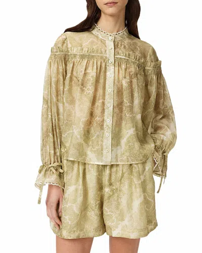 Allsaints Womens Joanne Gold Gr Delphine Graphic-print Woven Shirt In Brown