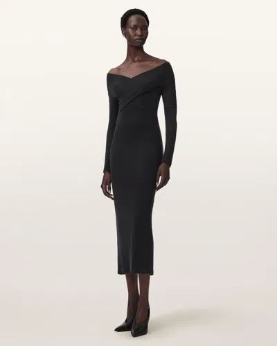 Allsaints Delta Bodycon Jersey Midi Dress In Black
