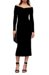 Allsaints Delta Velvet Midi Dress In Black