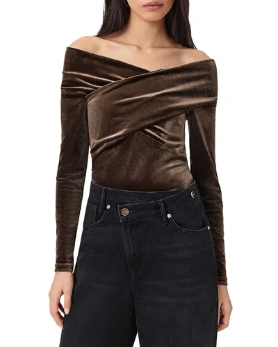 Allsaints Delta Velvet Wrap Top In Brown