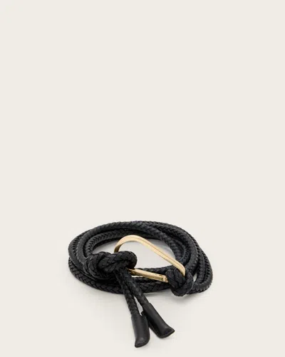 Allsaints Demi Rope Leather Belt In Black/warm Brass