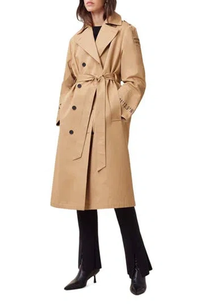 Allsaints Demmi Tie Waist Double Breasted Trench Coat In Brown