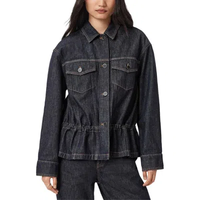 Allsaints Womens Raw Indigo Blu Denby Peplum-hem Denim Jacket In Black