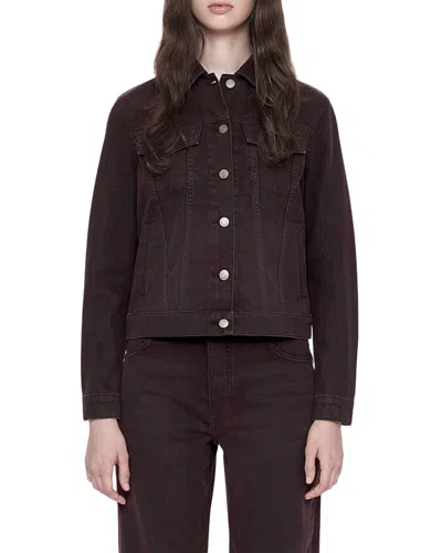 Allsaints Denim Trucker Jacket In Wine Red Flock In Brown