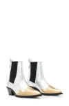 Allsaints Dellaware Pointed Leather Western Boots In Silver/gold