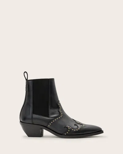 Allsaints Denver Studded Leather Western Boots In Black