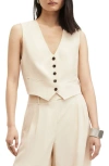 Allsaints Whitney Linen Blend V-neck Waistcoat In Neutral Beige