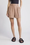 Allsaints Deri Lyn Linen Blend Shorts In Doe Brown
