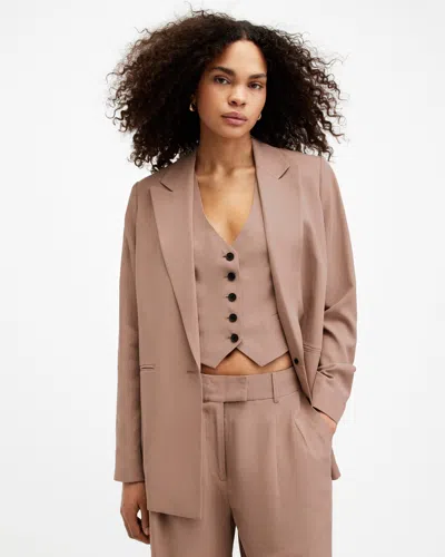 Allsaints Deri Lyn Linen Blend Blazer In Doe Brown