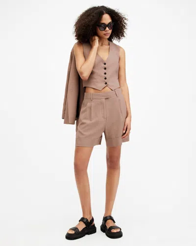 Allsaints Deri Lyn Linen Blend Shorts In Doe Brown