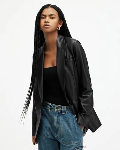 Allsaints Deri Single Breasted Leather Blazer In Black