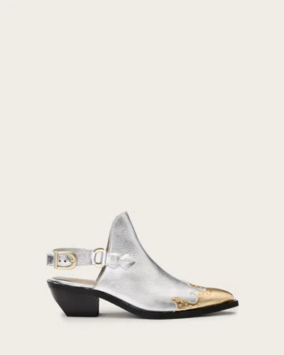 Allsaints Desola Leather Western Mules In Metallic