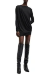 Allsaints Devin Long Sleeve Draped Minidress In Black