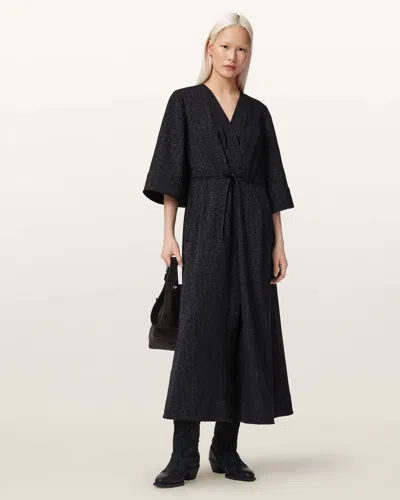 Allsaints Diana Leopard Print Pleated Maxi Dress In Black
