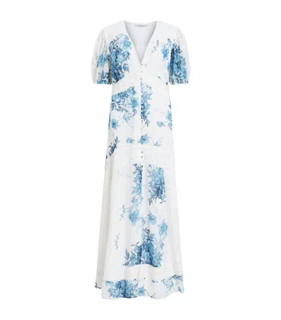 Allsaints Dinah Lace Dekorah Floral Maxi Dress In Denim Blue